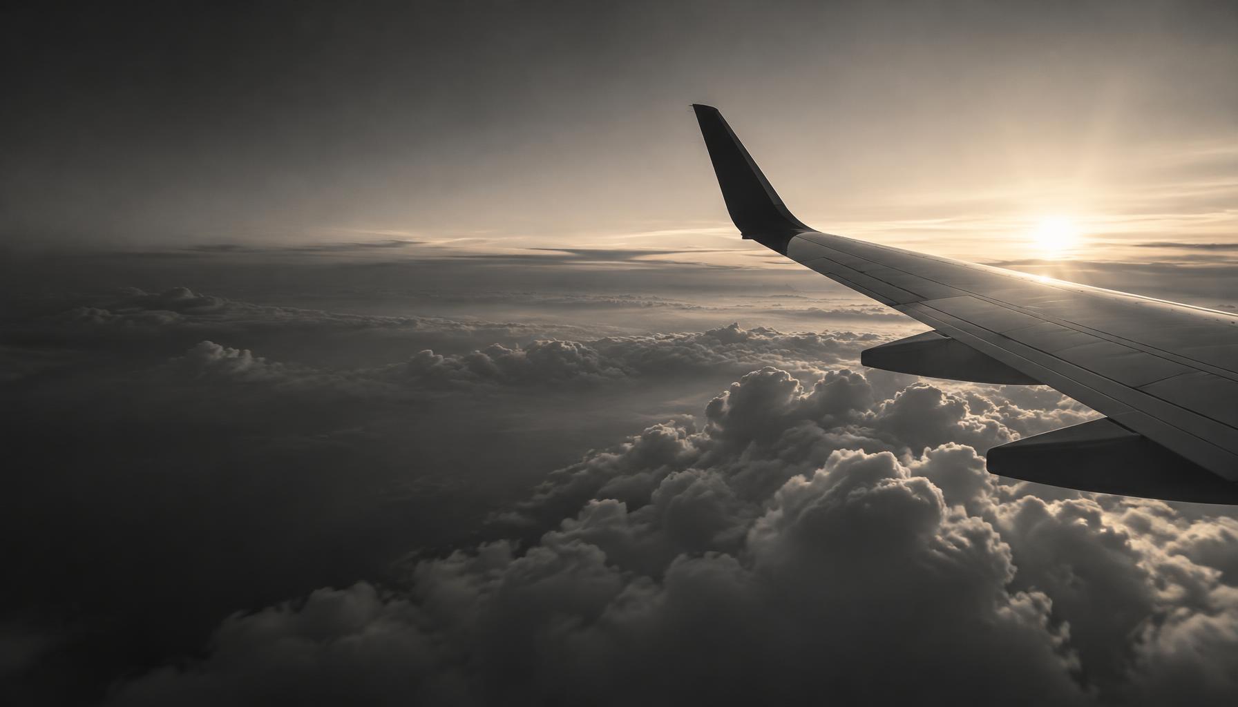 Aircraft wing above clouds